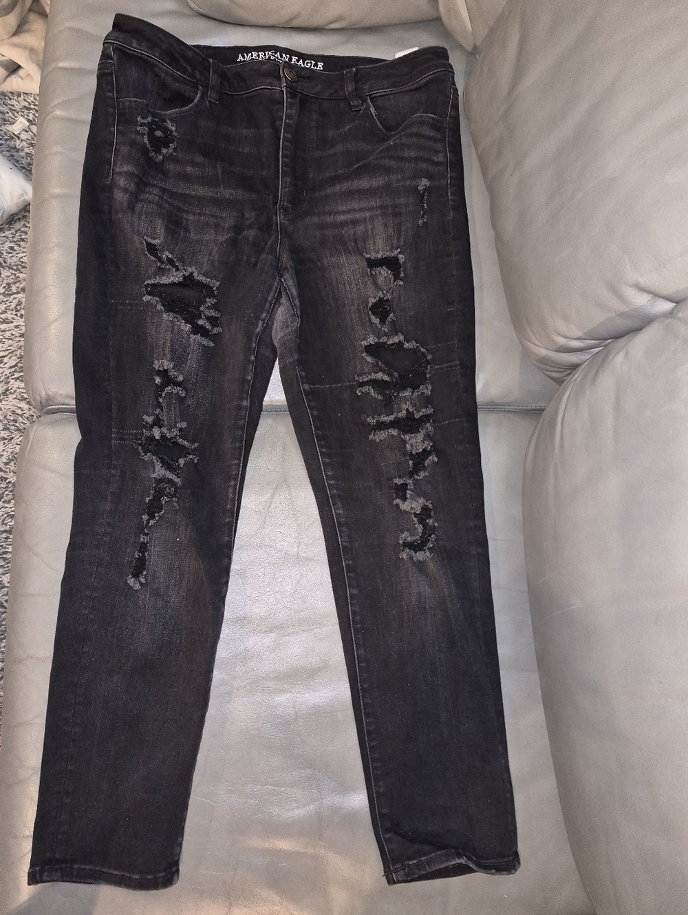 American Eagle Outfitters Black Ripped Skinny Jeans Hi Rise Sz 14
